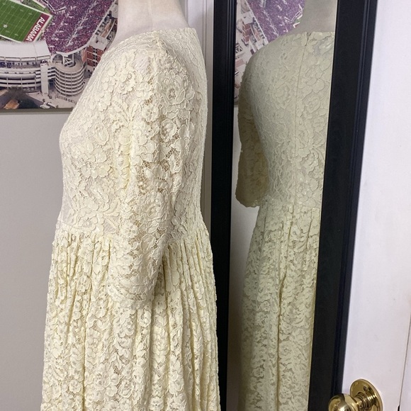 VNTG DAINTY JEWELLS CLOTHIER 80s LACE WEDDING DRESS/EASTER DRESS BUTTER YELLOW - Picture 6 of 16